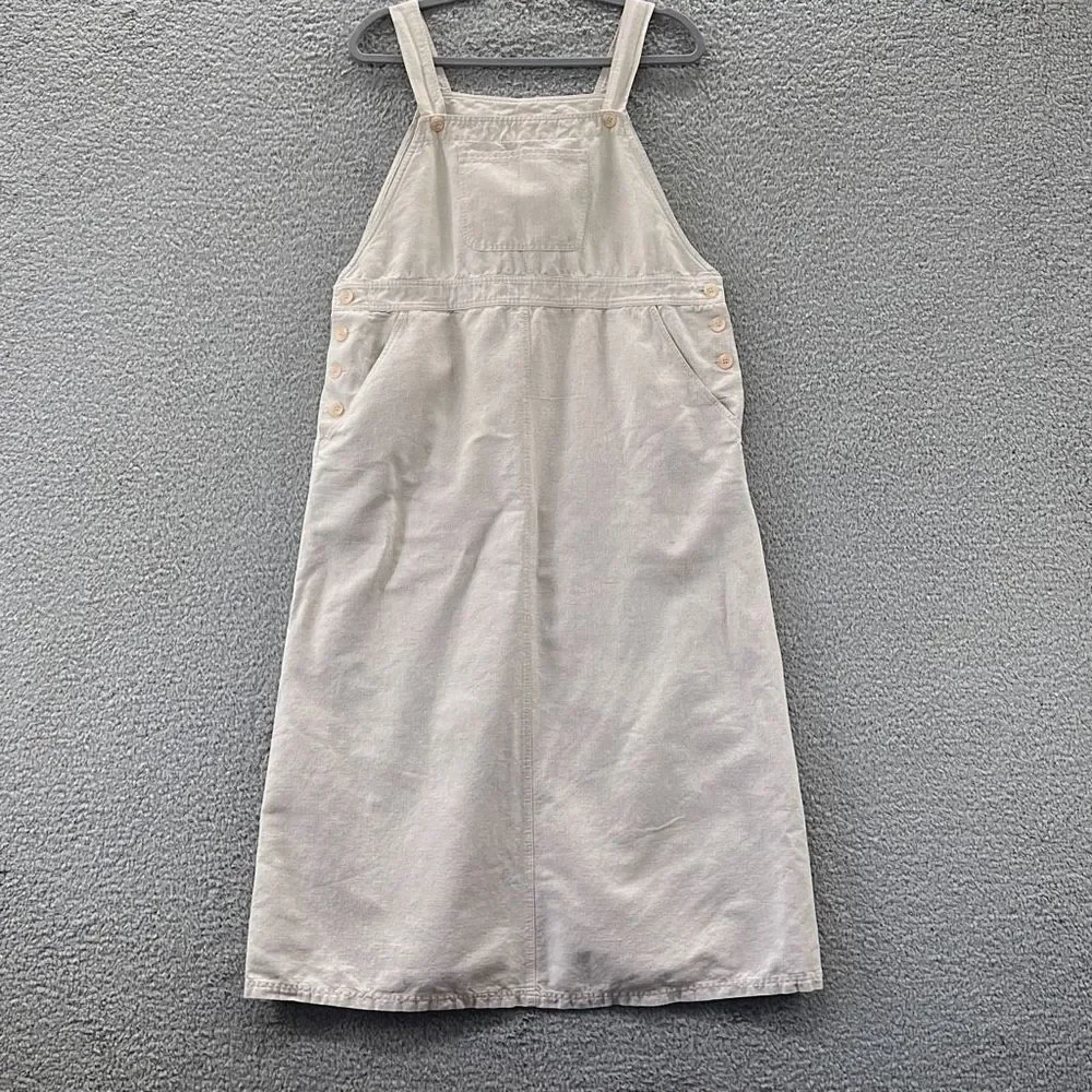 Vintage 90s Linen Blend Pinafore Jumper Maxi Dress Sleeveless Overall Indie - Picture 1 of 14